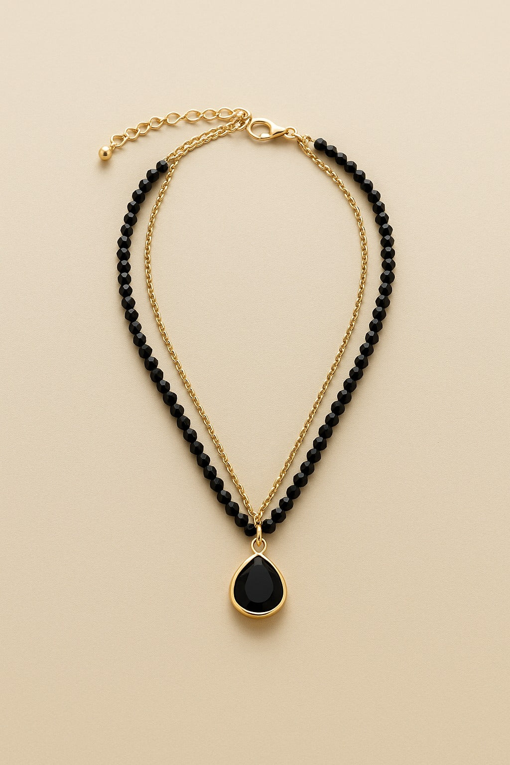 Beautiful Black and Golden chain pendant with a large black stone 