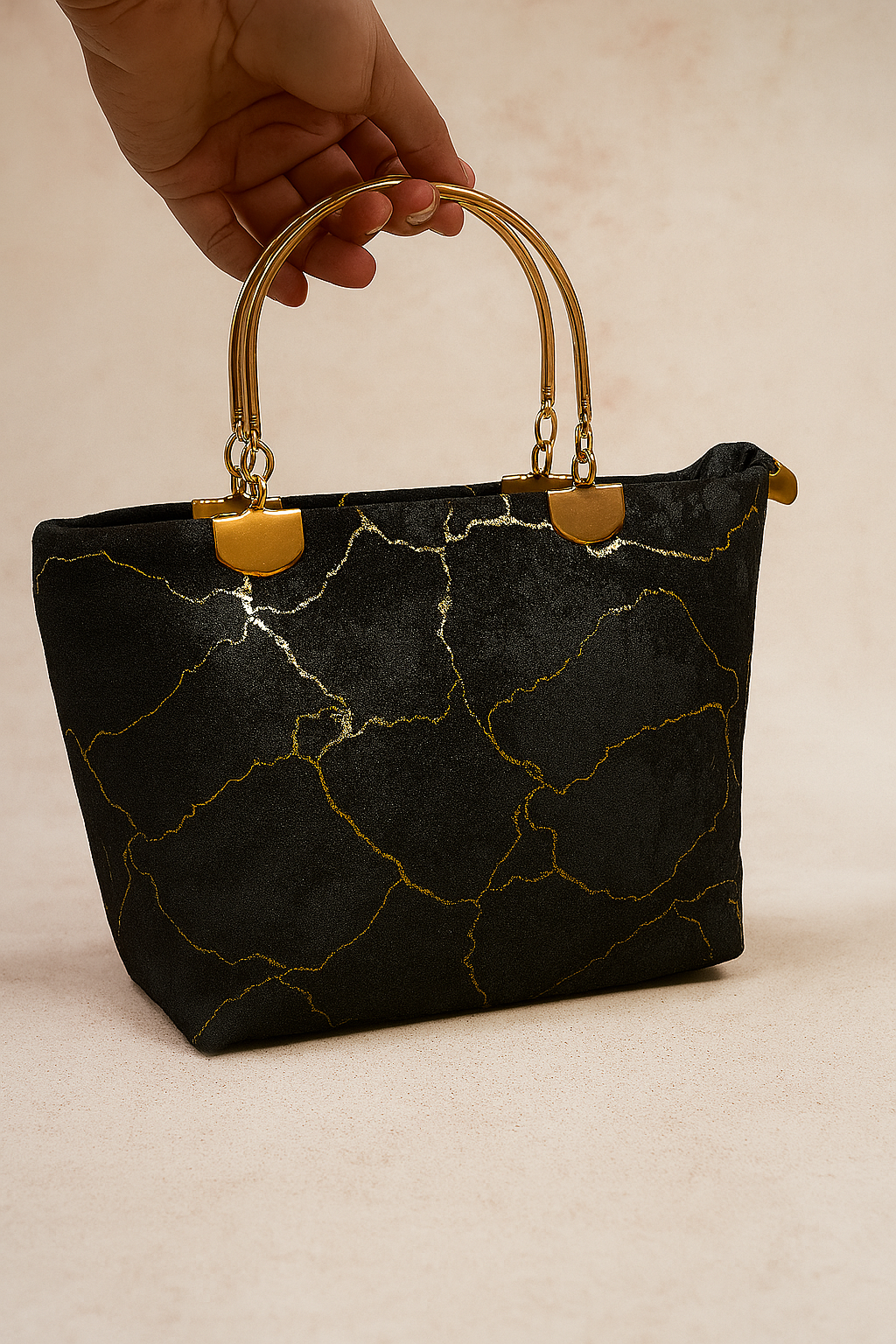 Noir Marbre – Signature Soft-Structured Handbag