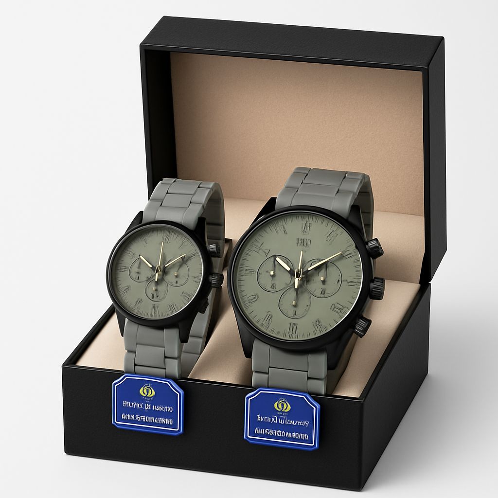 Elegant Grey Couple Watch Set for Him & Her in Gift Box